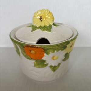 Vintage LEFTON 50s Japan Hand‎ Painted Rustic Daisy Lidded Sugar Bowl Farmhouse